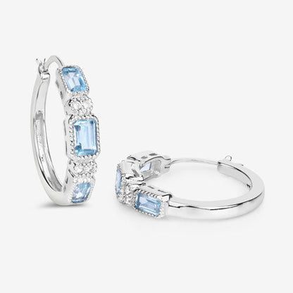2.66 Carat Genuine Blue Topaz and White Topaz .925 Sterling Silver Earrings  DestGlow