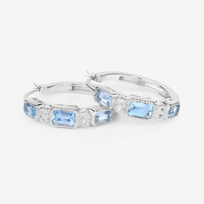 2.66 Carat Genuine Blue Topaz and White Topaz .925 Sterling Silver Earrings  DestGlow