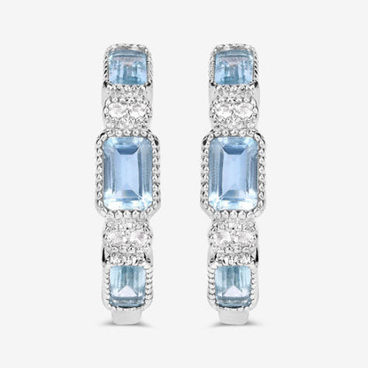 2.66 Carat Genuine Blue Topaz and White Topaz .925 Sterling Silver Earrings  DestGlow