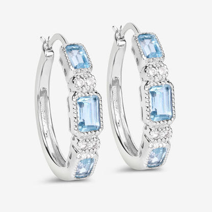 2.66 Carat Genuine Blue Topaz and White Topaz .925 Sterling Silver Earrings  DestGlow