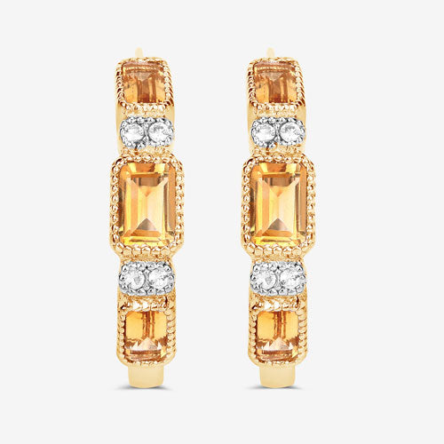 2.88 Carat Genuine Citrine and White Topaz .925 Sterling Silver Earrings  DestGlow