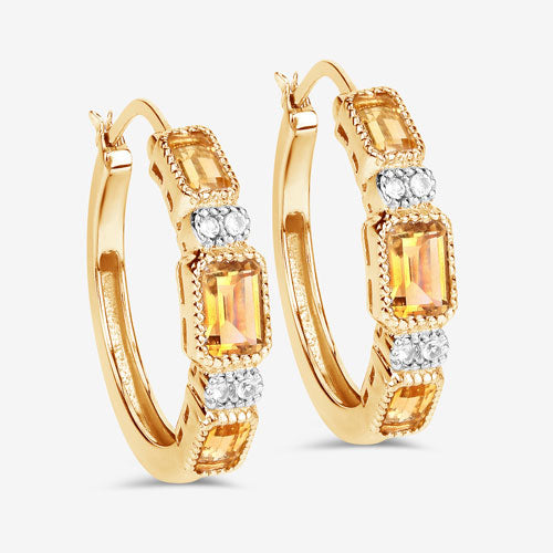 2.88 Carat Genuine Citrine and White Topaz .925 Sterling Silver Earrings  DestGlow