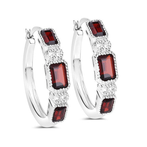 2.78 Carat Genuine Garnet and White Topaz .925 Sterling Silver Earrings  DestGlow
