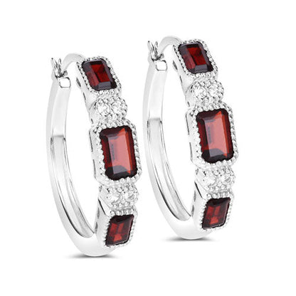 2.78 Carat Genuine Garnet and White Topaz .925 Sterling Silver Earrings  DestGlow