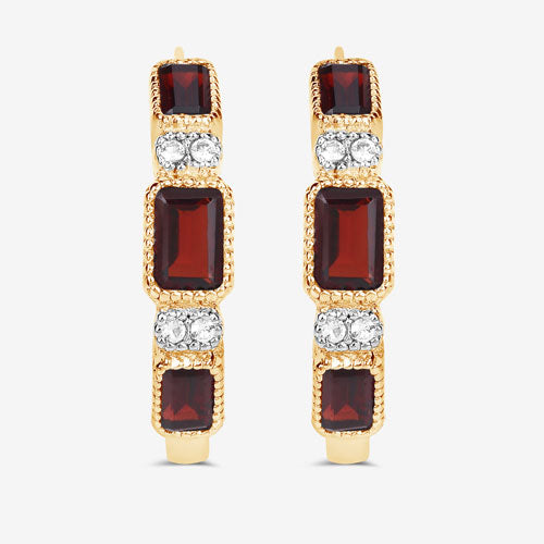 2.78 Carat Genuine Garnet and White Topaz .925 Sterling Silver Earrings  DestGlow