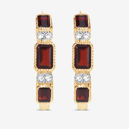 2.78 Carat Genuine Garnet and White Topaz .925 Sterling Silver Earrings  DestGlow