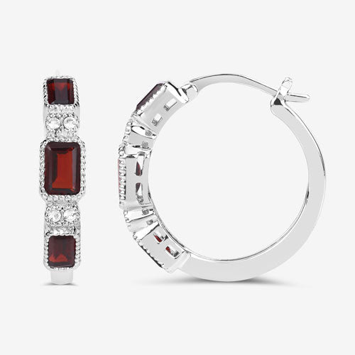 2.78 Carat Genuine Garnet and White Topaz .925 Sterling Silver Earrings  DestGlow