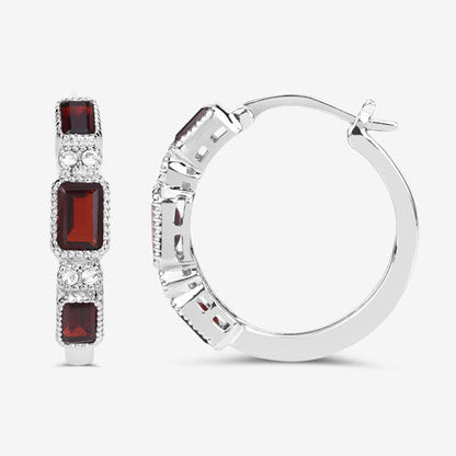 2.78 Carat Genuine Garnet and White Topaz .925 Sterling Silver Earrings  DestGlow