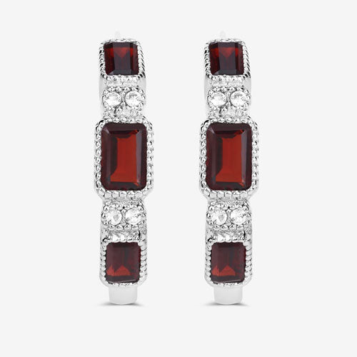 2.78 Carat Genuine Garnet and White Topaz .925 Sterling Silver Earrings  DestGlow