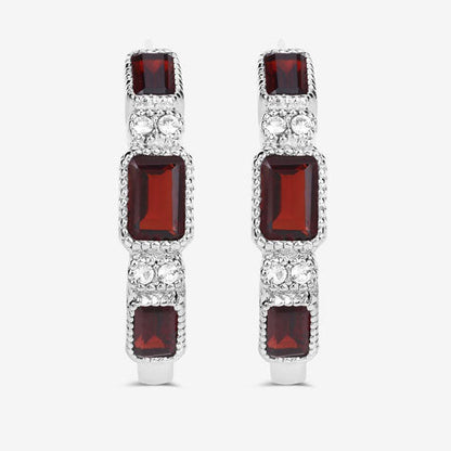 2.78 Carat Genuine Garnet and White Topaz .925 Sterling Silver Earrings  DestGlow