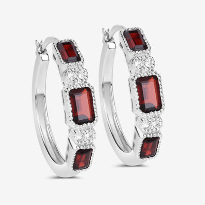 2.78 Carat Genuine Garnet and White Topaz .925 Sterling Silver Earrings  DestGlow