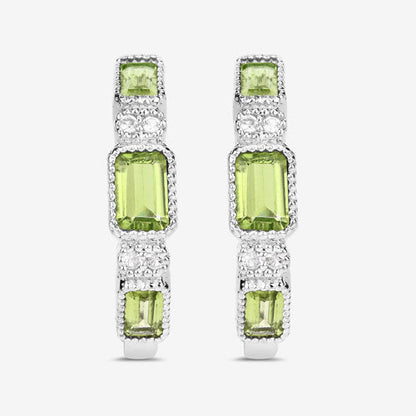 2.40 Carat Genuine Peridot and White Topaz .925 Sterling Silver Earrings  DestGlow