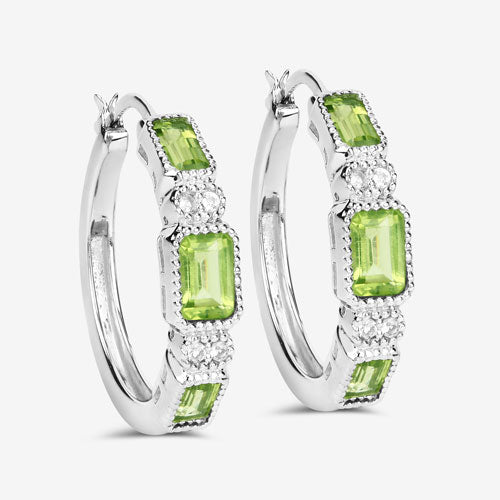 2.40 Carat Genuine Peridot and White Topaz .925 Sterling Silver Earrings  DestGlow