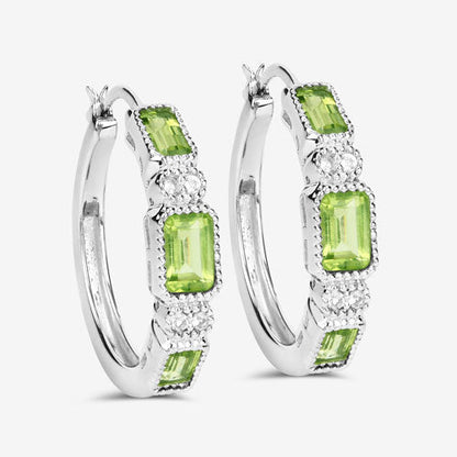 2.40 Carat Genuine Peridot and White Topaz .925 Sterling Silver Earrings  DestGlow