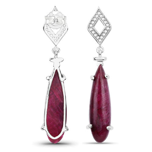 23.25 Carat Dyed Ruby and White Topaz .925 Sterling Silver Earrings by Bids.com