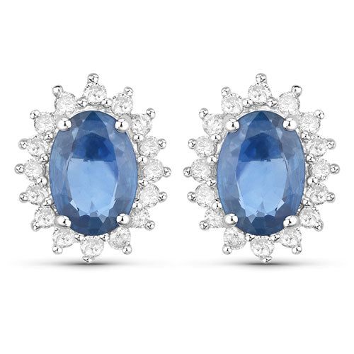 2.22 Carat Genuine Blue Sapphire and White Diamond 14K White Gold Earrings by Bids.com