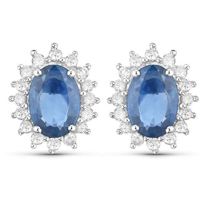 2.22 Carat Genuine Blue Sapphire and White Diamond 14K White Gold Earrings by Bids.com