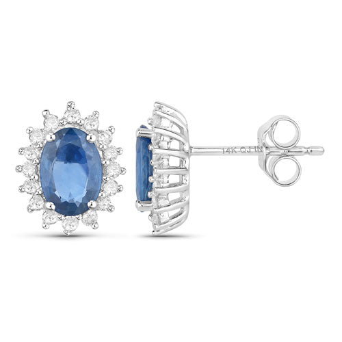 2.22 Carat Genuine Blue Sapphire and White Diamond 14K White Gold Earrings by Bids.com