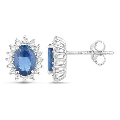 2.22 Carat Genuine Blue Sapphire and White Diamond 14K White Gold Earrings by Bids.com