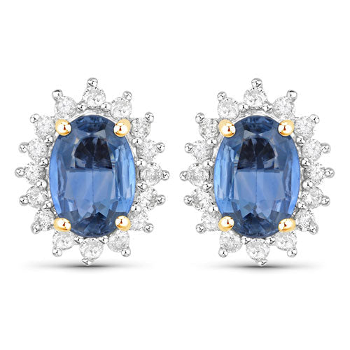 2.22 Carat Genuine Blue Sapphire and White Diamond 14K Yellow Gold Earrings by Bids.com
