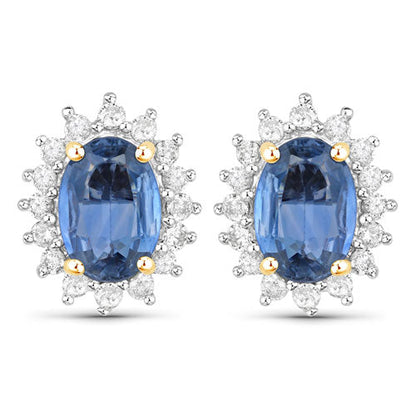 2.22 Carat Genuine Blue Sapphire and White Diamond 14K Yellow Gold Earrings by Bids.com