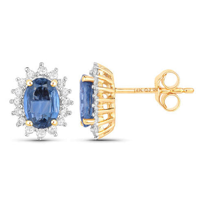 2.22 Carat Genuine Blue Sapphire and White Diamond 14K Yellow Gold Earrings by Bids.com