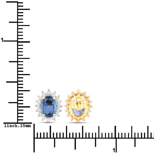 2.22 Carat Genuine Blue Sapphire and White Diamond 14K Yellow Gold Earrings by Bids.com