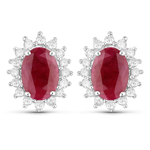 2.02 Carat Genuine Ruby and White Diamond 14K White Gold Earrings by Bids.com