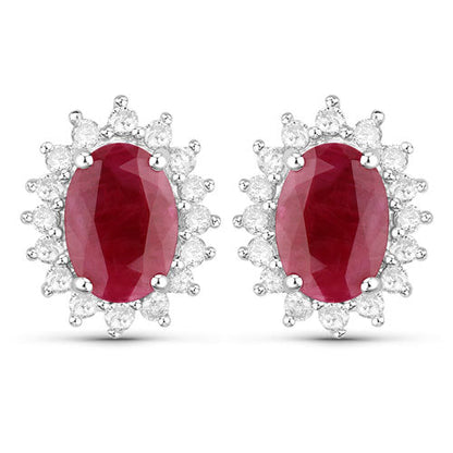 2.02 Carat Genuine Ruby and White Diamond 14K White Gold Earrings by Bids.com