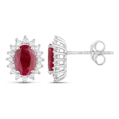 2.02 Carat Genuine Ruby and White Diamond 14K White Gold Earrings by Bids.com