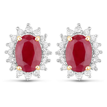 2.02 Carat Genuine Ruby and White Diamond 14K Yellow Gold Earrings by Bids.com