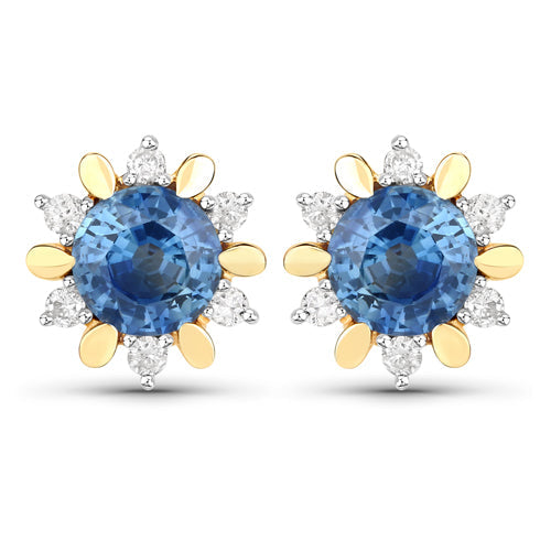 1.87 Carat Genuine Blue Sapphire and White Diamond 14K Yellow Gold Earrings by Bids.com