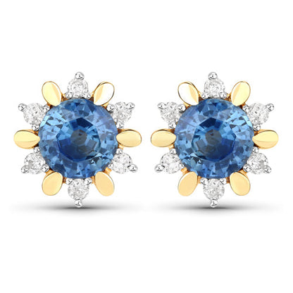 1.87 Carat Genuine Blue Sapphire and White Diamond 14K Yellow Gold Earrings by Bids.com