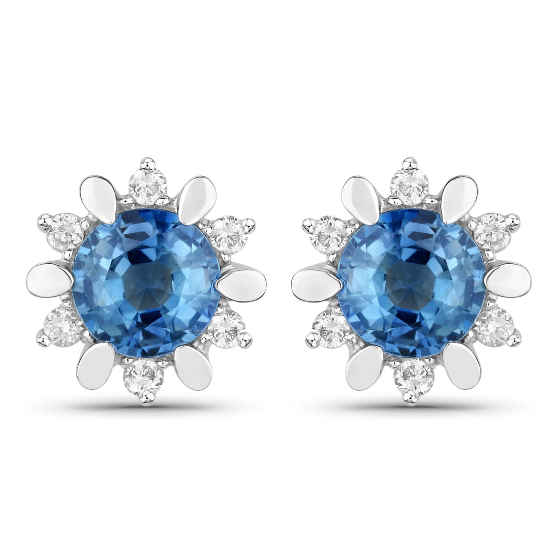 1.87 Carat Genuine Blue Sapphire and White Diamond 14K White Gold Earrings 