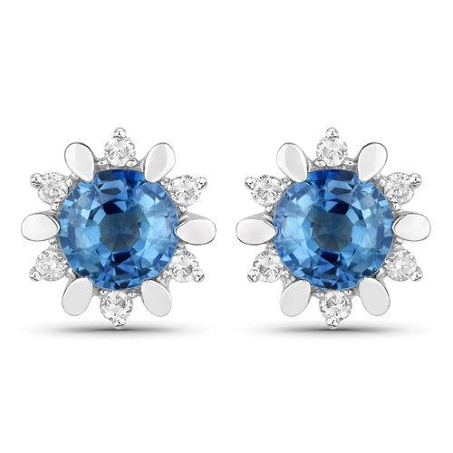 1.87 Carat Genuine Blue Sapphire and White Diamond 14K White Gold Earrings by Bids.com