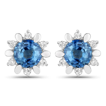 1.87 Carat Genuine Blue Sapphire and White Diamond 14K White Gold Earrings by Bids.com