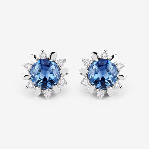 1.87 Carat Genuine Blue Sapphire and White Diamond 14K White Gold Earrings by Bids.com