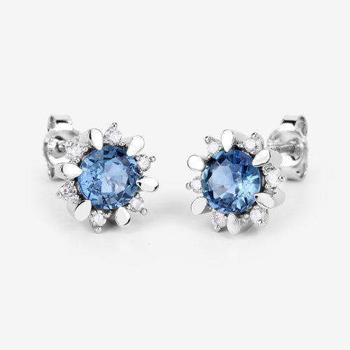 1.87 Carat Genuine Blue Sapphire and White Diamond 14K White Gold Earrings by Bids.com