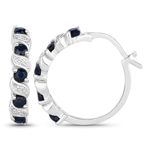1.28 Carat Genuine Blue Sapphire and White Topaz .925 Sterling Silver Earrings  DestGlow