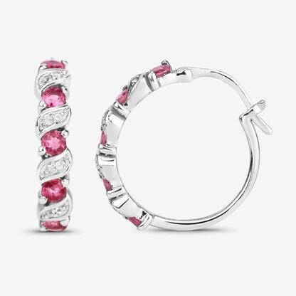 1.28 Carat Genuine Pink Tourmaline and White Topaz .925 Sterling Silver Earrings  DestGlow