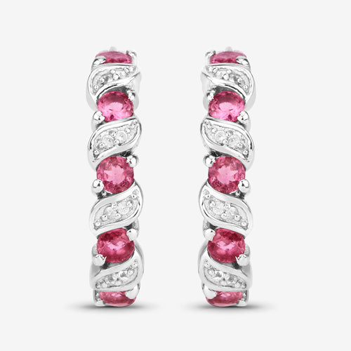 1.28 Carat Genuine Pink Tourmaline and White Topaz .925 Sterling Silver Earrings  DestGlow