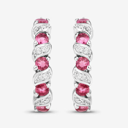1.28 Carat Genuine Pink Tourmaline and White Topaz .925 Sterling Silver Earrings  DestGlow