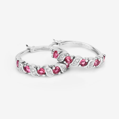 1.28 Carat Genuine Pink Tourmaline and White Topaz .925 Sterling Silver Earrings  DestGlow
