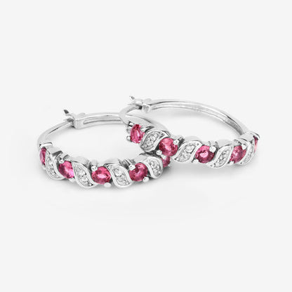 1.28 Carat Genuine Pink Tourmaline and White Topaz .925 Sterling Silver Earrings  DestGlow