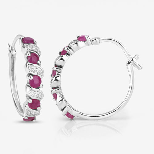 1.38 Carat Genuine Ruby and White Topaz .925 Sterling Silver Earrings  DestGlow