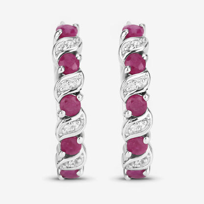 1.38 Carat Genuine Ruby and White Topaz .925 Sterling Silver Earrings  DestGlow