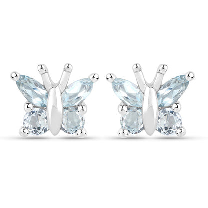 18K White Gold Plated 1.12 Carat Genuine Blue Topaz .925 Sterling Silver Earrings  DestGlow