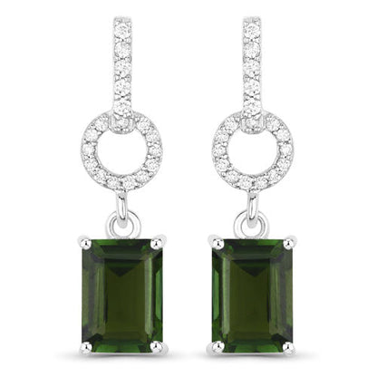 2.28 Carat Genuine Green Tourmaline and White Diamond 14K White Gold Earrings by Bids.com
