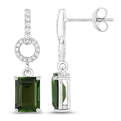 2.28 Carat Genuine Green Tourmaline and White Diamond 14K White Gold Earrings by Bids.com