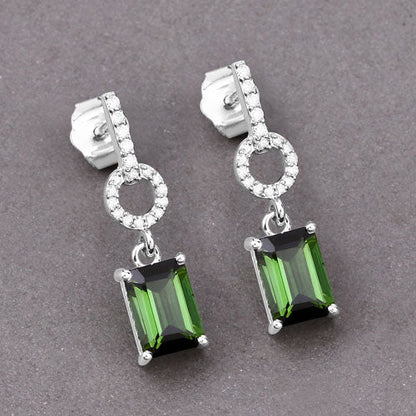 2.28 Carat Genuine Green Tourmaline and White Diamond 14K White Gold Earrings by Bids.com